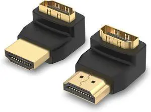 HDMI 90 and 270 Degree Adapter 2-Pack Right Angle HDMI Male to Female L Adapter Connector 3D&4K Supported