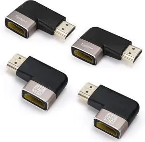 8K HDMI Flat 90 and 270 Degree Gold Plated Adapter 4 Pack Right Angle Male to Female Vertical Flat Adapter L Shape Extender Supports 8K@60Hz 4K@120Hz for HDTV Xbox One