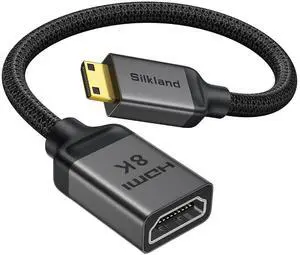 8K 4K Mini HDMI to HDMI Adapter 2.1 [8K@60Hz 4K@240Hz 144Hz 120Hz] Mini HDMI Male to HDMI Female 48Gbps Compatible for Cameras Camcorders Tablets Laptops HDTVs Raspberry Pi Zero 0.5FT