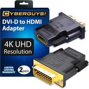 DVI to HDMI Adapter 2-Pack  Bi-Directional DVI-D Male to HDMI Female Converter  4K/30Hz UHD Video Support for Monitor HDTV Projector PC PS4 Laptop  Gold-Plated Connectors