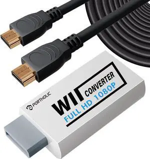 Wii to HDMI Converter 1080P with 5FT/1.5M High Speed HDMI Cable Wii2 HDMI Adapter Video&Audio with 3.5mm Jack Audio Support All Wii Display 720P Compatible with HD Device(Plug and Play)