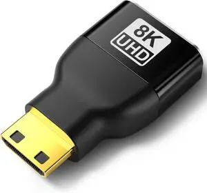 Mini HDMI to HDMI Adapter 8K@60Hz 4K@144Hz Gold-Plated Converter Female to Mini HDMI Male Adapter for DSLR Camera Laptop Tablet HDTV Raspberry P Monitor Projector - High Speed & Durable