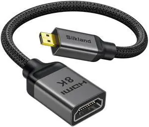 8K 4K Micro HDMI to HDMI Adapter 2.1 [8K@60Hz 4K@240Hz 120Hz] Micro HDMI Male to Female Adapter 48Gbps HDR ARC 3D Dolby Compatible for Raspberry Pi 5/4 GoPro Hero Canon Yoga 0.5FT