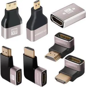 HDMI Adapter Kits 7-Pack Mini/Micro/Right Angle HDMI Male to Female Coupler Support 8K@60Hz 4K@120Hz Compatible with Xbox PS5 Raspberry Pi Camera and so on
