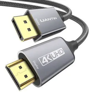 4K DisplayPort to HDMI Cable 6Ft Uni-Directional Only DP 1.2 (Source) to HDMI 1.4 (Display) 4K@30Hz 2K@60Hz Display Port Braided Cord for AMD NVIDIA  Monitor