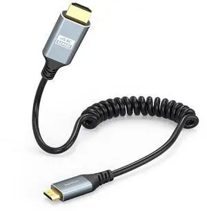 4K Mini HDMI to HDMI Coiled Cable 1FT-3FT for Camera Field Monitor HDMI to Mini HDMI Coiled Cable Short [Aluminum Shell] 4K@60Hz 2K 1080P HDR ARC for DSLR Portable Monitor Laptop