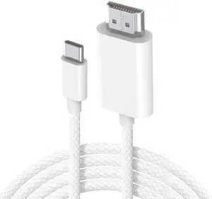USB C to HDMI Cable 4K 60HZ White Braided Type C to HDMI Cord Compatible for iPhone 17 16 15 iPad Air Pro Chromebook Pixelbook HP Spectre Galaxy Book 3 S23 Surface Laptop 5 ThinkPad T14 USB C to HDMI Cable 4K 60HZ White Braided Type C to HDMI Cord Compatible for iPhone 17 16 15 iPad Air Pro Chromebook Pixelbook HP Spectre Galaxy Book 3 S23 Surface Laptop 5 ThinkPad T14