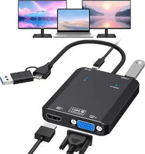 HDMI Splitter Extended Display for Dual Monitor 1080p@60Hz USB A or USB-C to HDMI Vga Adapter for Extended Display of Laptop Monitor Desktop TV Mac OS Windows Android HDMI Splitter Extended Display for Dual Monitor 1080p@60Hz USB A or USB-C to HDMI Vga Adapter for Extended Display of Laptop Monitor Desktop TV Mac OS Windows Android
