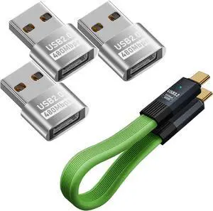 USB C Female to USB Male Adapter 4-Pack USB C to USB C Cable 3.2 Gen 2 USB-C Cable 20Gbps USB C Cable 100W PD Fast Charging Cable