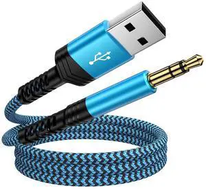 USB A to 3.5mm Audio Aux Cable Braided 3FT USB Male to AUX Male Jack Adapter TRS Stereo Audio Cord for Speaker Headphones PC Laptop Windows Computer PS5 PS4 Mac OSX Desktops