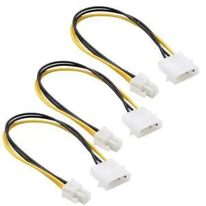 3-Pack LP4 Molex Male to ATX 4 pin Male Auxiliary Power Adapter Cable 9.5-inch (24cm) Black