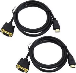 2pcs 6ft/1.8 Meter HDMI to VGA Adapter Cable Gold Plated 1080P HDMI Male to VGA Male Active Video Converter Cord Support Notebook PC DVD Player Laptop TV Projector Monitor