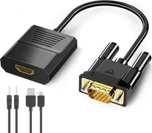 VGA to HDMI Adapter 1080P Converter with USB Audio from Old Computer/Laptop/Desktop/PC VGA Source to HDMI HDTV/Monitor/Projector/Displayer 0.33FT