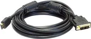 Standard HDMI Cable to Single Link DVI Adapter Cable - with Ferrite Cores CL2 Up to 720p/1080i Resolution 15 Feet Black