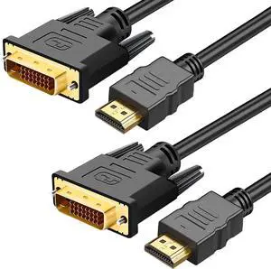 HDMI A to DVI Adapter Cable 6ft 2 Pack Bi-Directional 1080P HDMI to DVI-D Cable Male to Male High-Speed Gold-Plated for Raspberry Pi X-Box One PS3/4/5 Graphics Card HDMI A to DVI Adapter Cable 6ft 2 Pack Bi-Directional 1080P HDMI to DVI-D Cable Male to Male High-Speed Gold-Plated for Raspberry Pi X-Box One PS3/4/5 Graphics Card