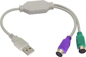12Inch White PS/2 to USB Adapter Keyboard Mouse Converter Cable USB Male to Dual PS2 Female Y Splitter Cable Support Win98/ME/2000/XP/7/8/8.1 etc.(30cm/1Pack)