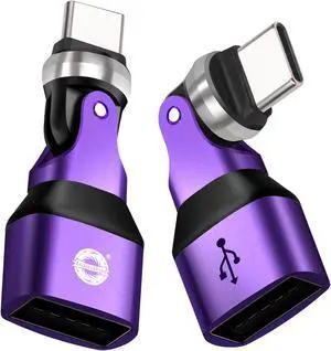 USB Adapter Type C to A 2 Pack 180° & 360° Rotation USB2.0 480Mbps Phone OTG Port Fast Charge Extender with LED Indicator (Purple)