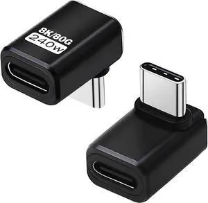 USB C 90 Degree Adapter [240W 80Gbps 8K@60Hz] 90 Degree USB C Adapter Compatible with Thunderbolt 5 Cable Type-C Extender for Steam Deck MacBook Smart Tablet & Phone 2 Pack