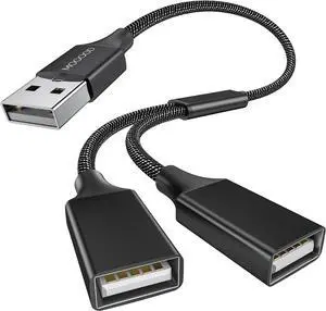USB y Splitter Adapter Dual USB 2.0 Power Cord Extension Type A Splitter Cable for Charging/Data Transfer/Laptop/Mac/Car