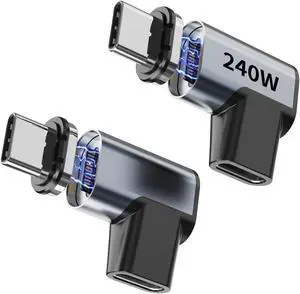240W Right Angle 90 Degree Magnetic USB C Adapter Extender (2 Pack) W/ 2 Connector Tips Straight USB4 40Gbps 8K 60Hz for Thunderbolt 3/4 MacBook Pro/Air Steam Deck PS5