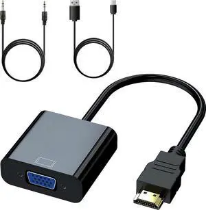 SZFUDIGO HDMI to VGA Adapter with 3.5mm Audio and Micro USB Power - Gold-Plated HDMI to VGA Adapter (Male to Female) Compatible for Desktop Laptop Monitor Projector HDTV Xbox and More