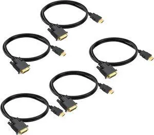 HDMI to DVI Cable 3ft 5-Pack Bidirectional DVI-D to HDMI 19 Pin Cord Adapter Cord 1080P Video High Speed Compatible for Computer PC Raspberry Pi Xbox One PS4 PS3 Graphics Card HDMI to DVI Cable 3ft 5-Pack Bidirectional DVI-D to HDMI 19 Pin Cord Adapter Cord 1080P Video High Speed Compatible for Computer PC Raspberry Pi Xbox One PS4 PS3 Graphics Card