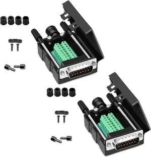 DB15 Solderless Serial to 15-pin Port Terminal Male Adapter Connector Breakout Board with Case Long Bolts Nuts (2PCS Male) DB15 Solderless Serial to 15-pin Port Terminal Male Adapter Connector Breakout Board with Case Long Bolts Nuts (2PCS Male)