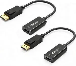 Displayport to HDMI Adapter 2-Pack Display Port DP to HDMI Converter Cable Male to Female Port 1080P Compatible with PC Monitor Projector HDTV - Black