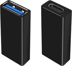 USB C Female to USB A Female Adapter 5Gbps Data Power Type-C to Type-A Converter OTG Adapter Compatible with MacBook Pro Laptop 2 Pack (Black)