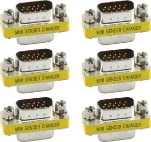 6-Pack DB15 VGA SVGA KVM Male to Male Mini Gender Changer Coupler Adapter Connector for PC