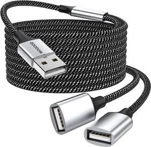 USB Extension Cable USB A Male to 2 Female Extension Cord Durable USB Splitter Cable Nylon Braided Fast Data Transfer Compatible with Printer USB Keyboard Flash Drive Hard Drive PlayStation