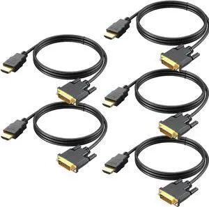 HDMI to DVI Cable 5-Pack 6 Ft Bidirectional DVI-D to HDMI Male to Male High Speed Adapter Cable Support 1080P Full HD (5 Black) HDMI to DVI Cable 5-Pack 6 Ft Bidirectional DVI-D to HDMI Male to Male High Speed Adapter Cable Support 1080P Full HD (5 Black)