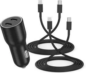for i Phone Fast Car Charger 45W Dual USB C Port Power Delivery Car Charger with 2Pack 3ft USB C to Lighting Cable for iPhone 14 Pro 13 Pro Max 12 Mini 11 Pro SE X 8 Plus Pad