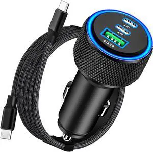[ MFi Certified] iPhone 17 Car Charger Fast Charging 3-Port 67W PD/QC Car Power Adapter USB-C Charger Cigarette Lighter + Type-C Braided Cord for iPhone 17/17 Pro/16 Pro/15/Galaxy/Pixel