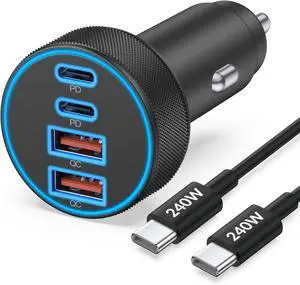 iPhone 17 16 15 Car Charger Fast Charging 90W 4-Port USB C Fast Car Charger Cigarette Lighter Adapter with 240W 3FT USB-C Cable for iPhone 17/Air/17 Pro/16/15 Pro Max/Plus/16e iPad Galaxy Android