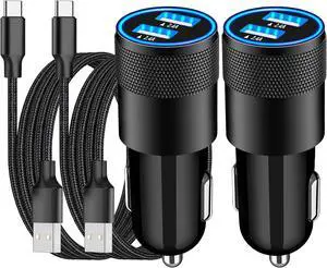 [ MFi Certified] iPhone 17 Car Charger Fast Charging 2Pack 4.8A USB Power Cigarette Lighter USB-C Car Charger + Type-C Braided Cord for iPhone 17 Air/17 Pro/16/15/Galaxy/S25/S24/Pixel
