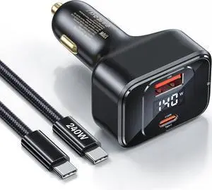 USB C Car Charger Fast Charging 170W PD3.1 Single Type-C Port Max Output Power 140W Car Charger with Real-Time Display for MacBook Laptop iPhone 17/16/15  S25 Drone and More Black