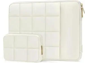 13-14 inch Laptop Case 13.3 inch Puffy Laptop Sleeve Compatible with MacBook Air/Pro 13 inch Compatible with MacBook Pro 14 Twelve Square Quilted Bag with Vertical Pocket&Small Case Sand