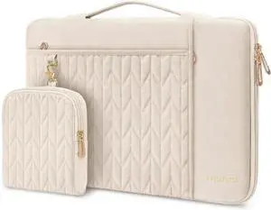 15-16 inch Laptop Sleeve Compatible with MacBook Pro 16 inch M4 M3 M2 M1 15.6 inch Carrying Case Petal Quilted Bag with Horizontal&Vertical Pockets&Small Case&Handle&Belt Sand