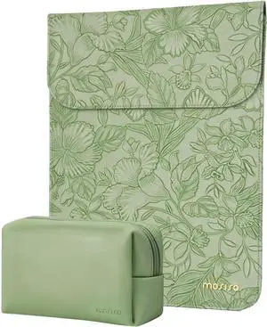 Laptop Case 13 inch 13 inch Laptop Sleeve Compatible with MacBook Air M4 M3 M2 M1 2025-2018 / Pro M2 M1 2025-2016 Embossed Retro Hibiscus PU Leather Case with Small Bag Sage Green