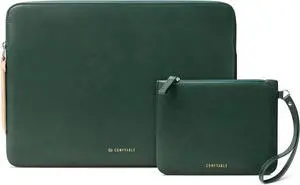 Leather Laptop Sleeve with Accessory Pouch Compatible with 16 Inch MacBook Pro M4 2024 & 15 Inch MacBook Air M4 2025 A3241 M3 2024 A3114 (Loose Fit) M2 2023 Green