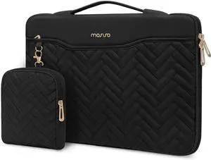 13.3 inch 360 Protective Laptop Case 13-13.3 inch Laptop Sleeve Compatible with MacBook Air/Pro 13 13.6/Pro 14 HP   Rectangle Quilted Bag with Handle&Pocket&Small Case Black