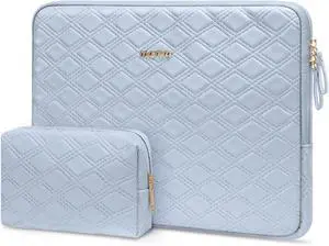 Laptop Sleeve Compatible with MacBook Air 13 inch M3 M2 M1 2025-2018 / Pro 13 inch M2 M1 / Surface Pro 9/8/7/6/X/5/4/3/2/1 Waterproof Rhombus PU Leather Padded Bag with Small Case Baby Blue