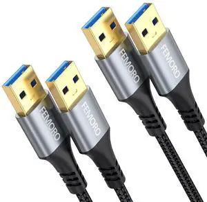 USB A to USB A Cable 3ft 2 Pack USB 3.0 5Gbps Data Transfer & 5 V/2.4 Charging Male to Male Double Sided Cord Replacement for Laptop Cooler Monitor PC TV KVM DVD Player and more USB Peripheral Device
