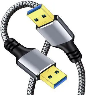 USB 3.0 A to A Male Cable 1Ft USB Male to Male Cable Double End USB Cord Compatible with Hard Drive Enclosures DVD Player Laptop (Silver 1FT)
