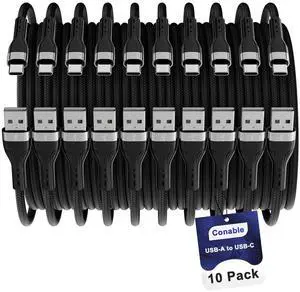 USB C Cable (4FT 10-Pack) USB A to USB Cord Fast Charging Compatible with iPhone 17 iPhone Air iPhone 17 Pro iPhone 17 Pro Max iPhone 16/15 Series Galaxy S24 LG and Car Play and More