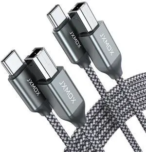 USB B to USB C Printer Cable (6.6ft 2-Pack) Nylon Braided USB B to C Cord USB C MIDI Cable Compatible with MacBook Pro HP Epson Canon Brother Yamaha Piano Keyboard DAC DJ Controller