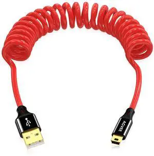 5ft Coiled USB-A to Mini USB Cable [USB-IF Certified] Charger Charging Data Sync Cord for TI-84 Garmin GPS Go-Pro Hero 4 3 2 HD PS3 Controller Canon Nikon Camera Blue Yeti Red