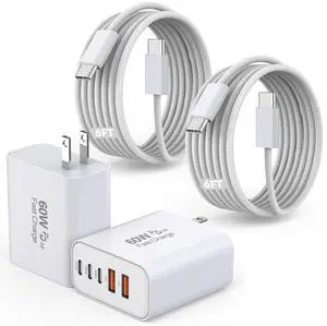 iPhone 17/16 Fast Charger Block 2 Pack 60W USB Charging Block 5-Port Charge Adapter for  iPhone Charger with 6FT USB C Woven Fast Charging Cable for iPhone17/16e/16Pro/15ProMax iPad Pro/Air/Mini