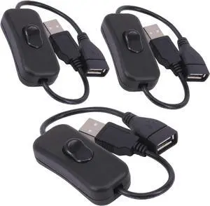 USB Cable with Switch 3-Pack USB Male to Female Extension Cord Inline Rocker On/Off Switch for Driving Recorder LED Desk Lamp USB Fan LED Strip (3 Pack Black)